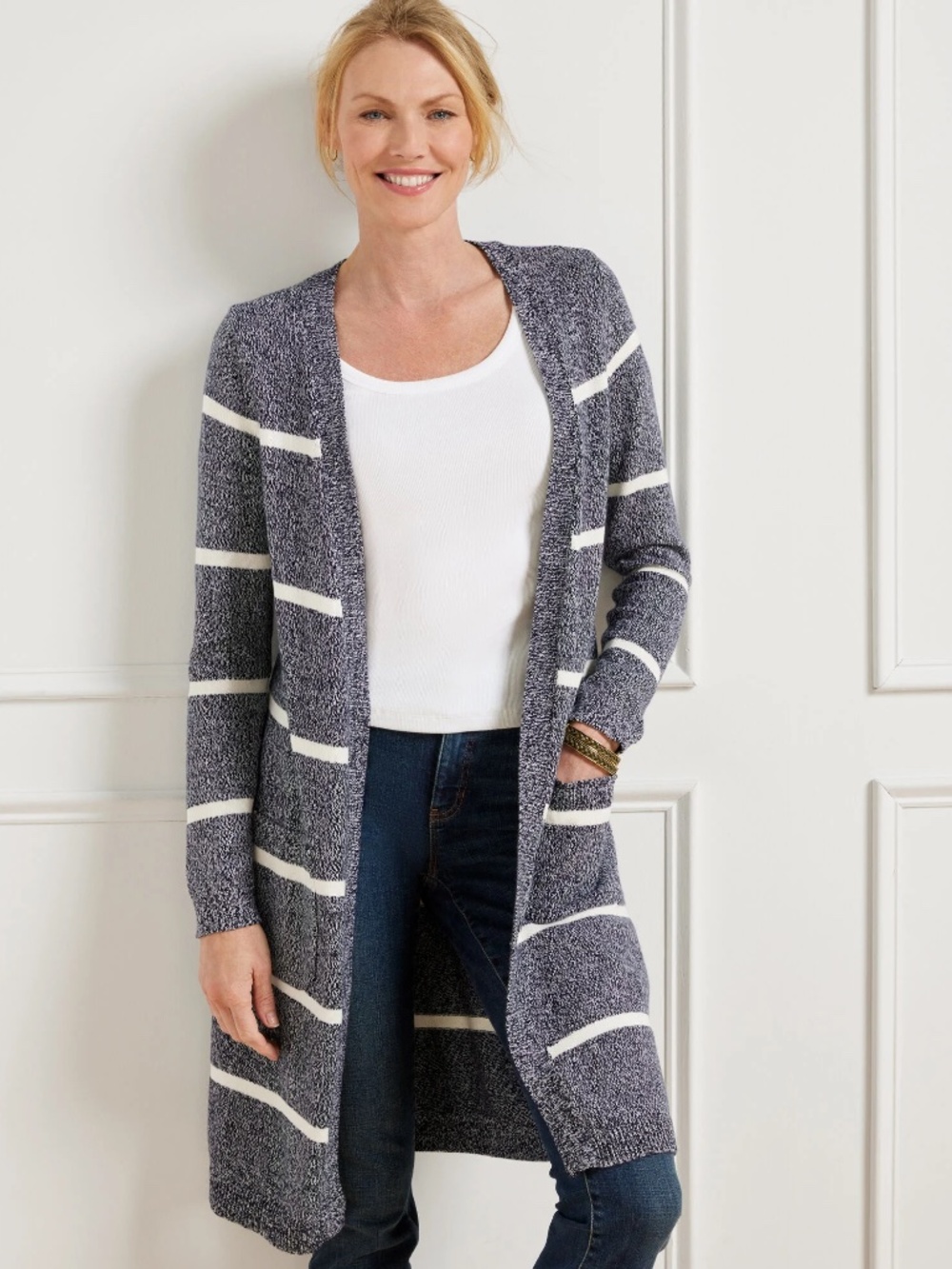 TALBOTS STRIPE MARLED DUSTER 3X